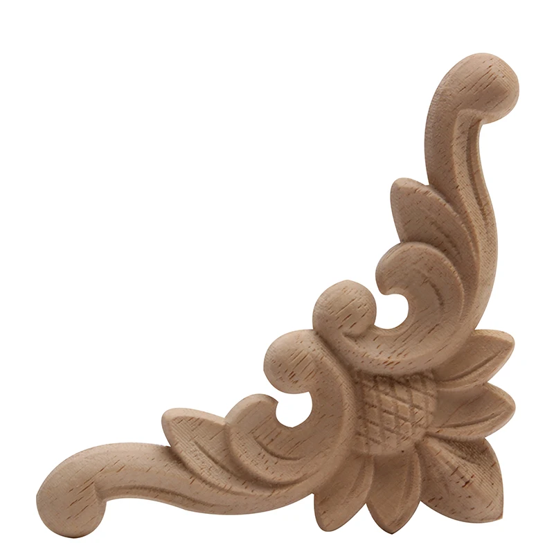 Ornamental Retro Decor Antique Long Large Rose Wooden Cabinet Doors Corner Wood Applique Wood Decal Wood Craft Wood Mouldings
