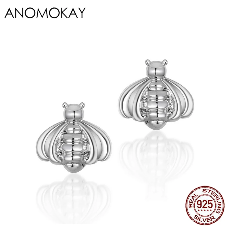 Anomokay Classic 100% 925 Sterling Silver Little Bee Earring for Women Party Anniversary Gift Cute 925 Silver Bee Earrings