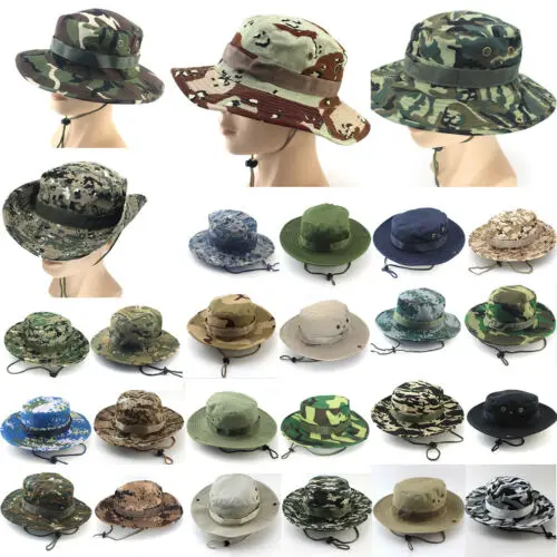 Chapéu de balde boonie caça pesca ao ar livre tampa ampla borda militar unisex sun camo esportes chapéus