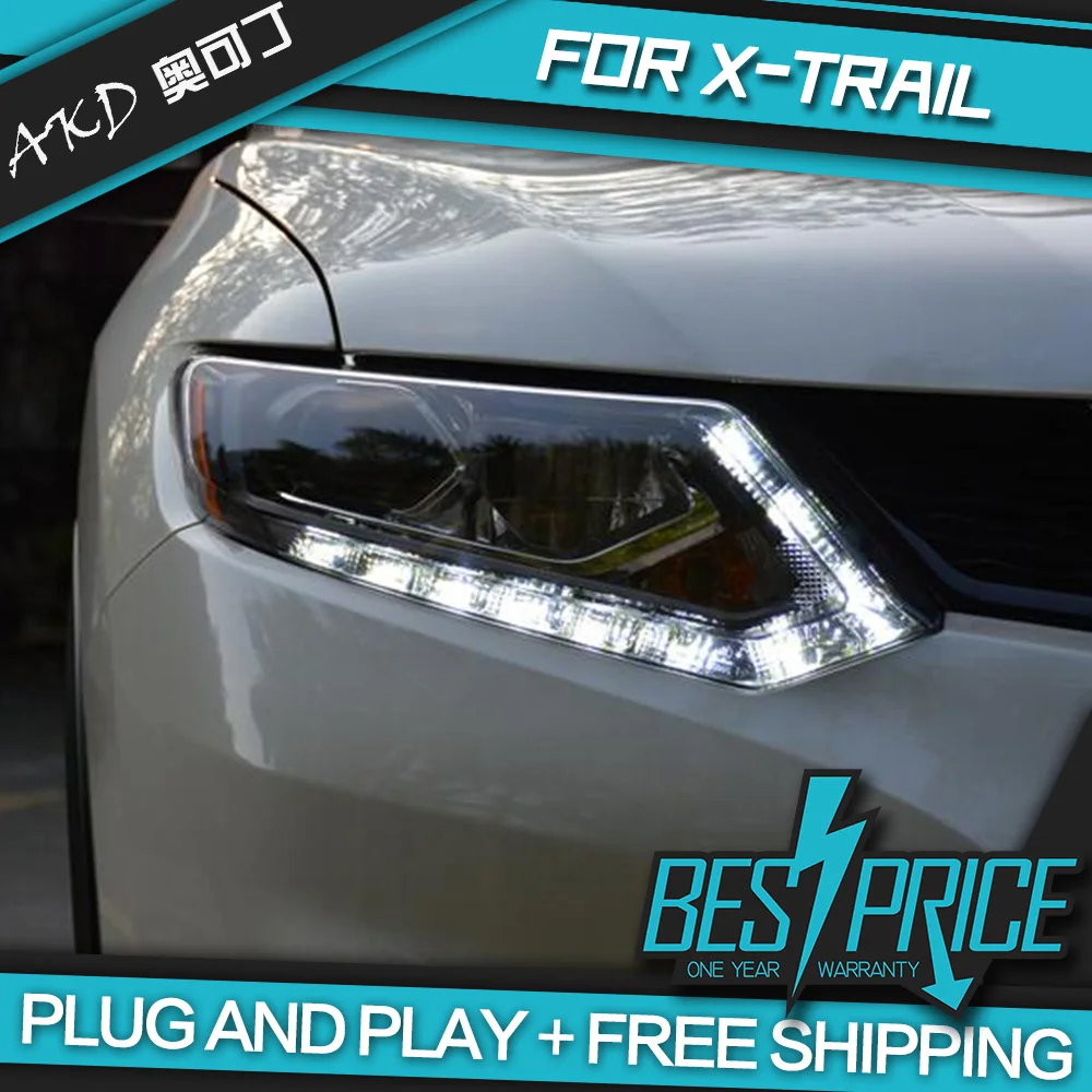 AKD Cars Styling Headlight For Nissan X-Trail Xtrail 2014 Headlights LED Running lights Bi-Xenon Beam Fog lights angel eyes Auto