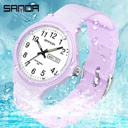 Sanda-Reloj de pulsera de cuarzo para mujer, accesorio de marca superior a la moda, estilo minimalista, sencillo, blanco y negro, resistente al agua