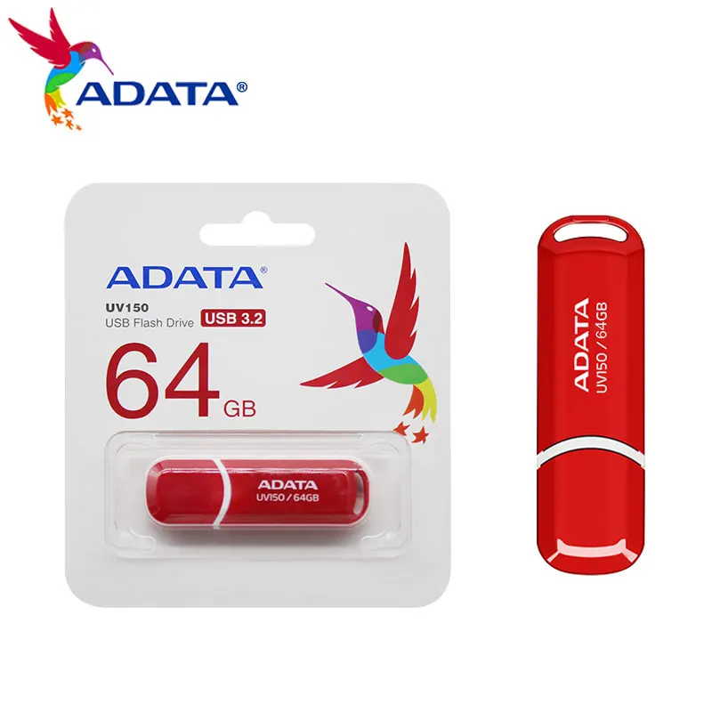 ADATA Flash Drive USB 3.2 Pen Drive 32GB 64GB UV150 Portable Memory Stick 100MB/s Pendrive Red Flash Disk for Desktop Laptop