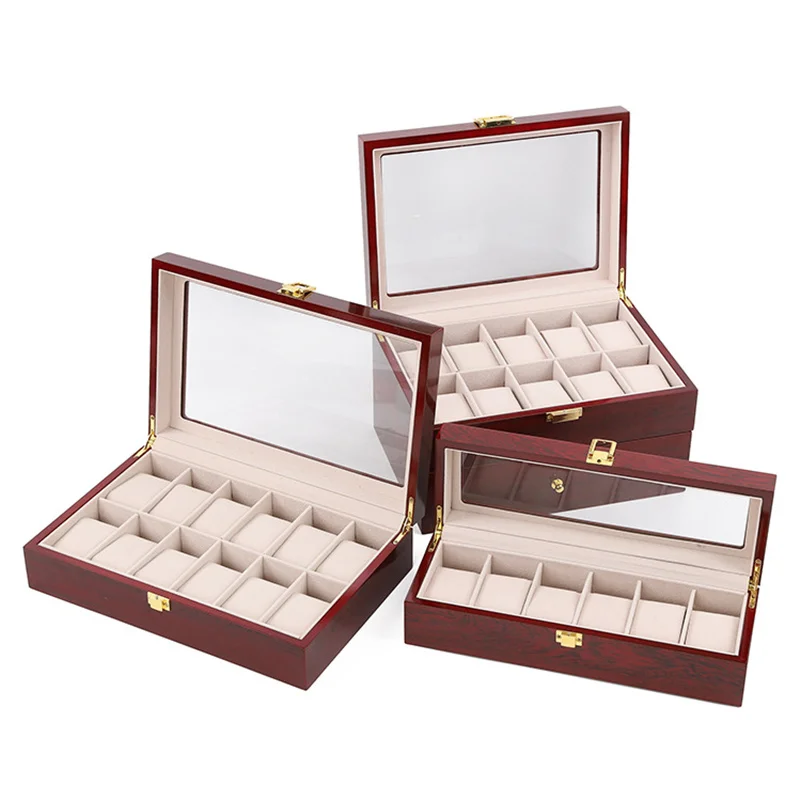 

New Wood Watch Box Storage Red Watch Collection Box With Gold Lock Jewelry Organizer For Women