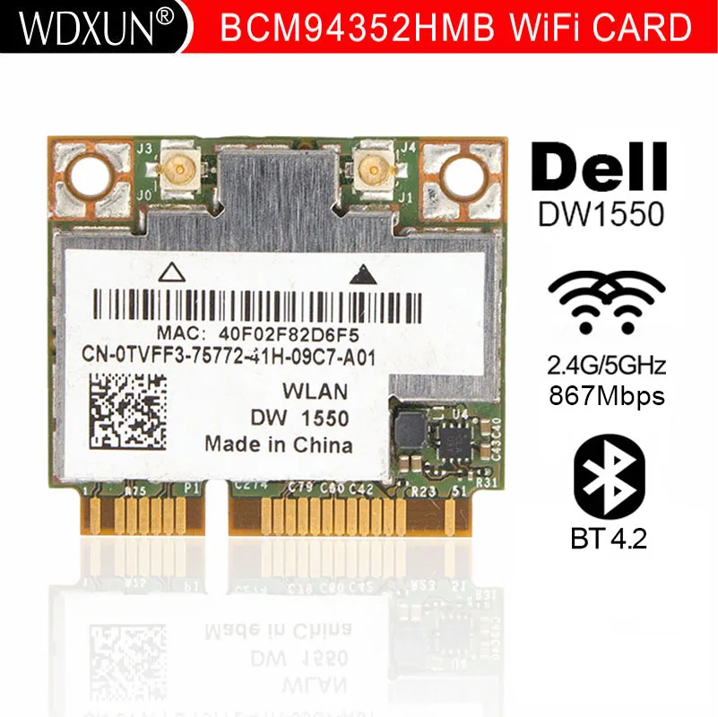 新しい azurewave broadcom BCM94352HMB BCM94352 802.11/ac 867 150mbps の無線 lan ハーフミニ pci-e DW1550 ワイヤレスカードと bluetooth