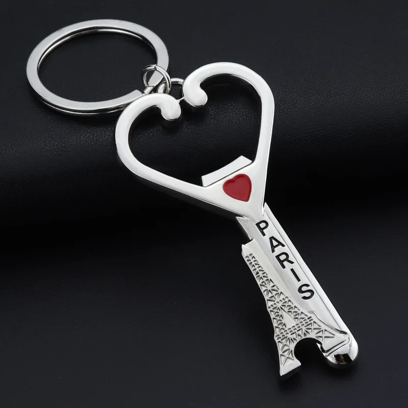 Heart Paris-style eiffel-tower-shape metal bottle-opener key chain keychain key ring key finder for beer engraved-letter