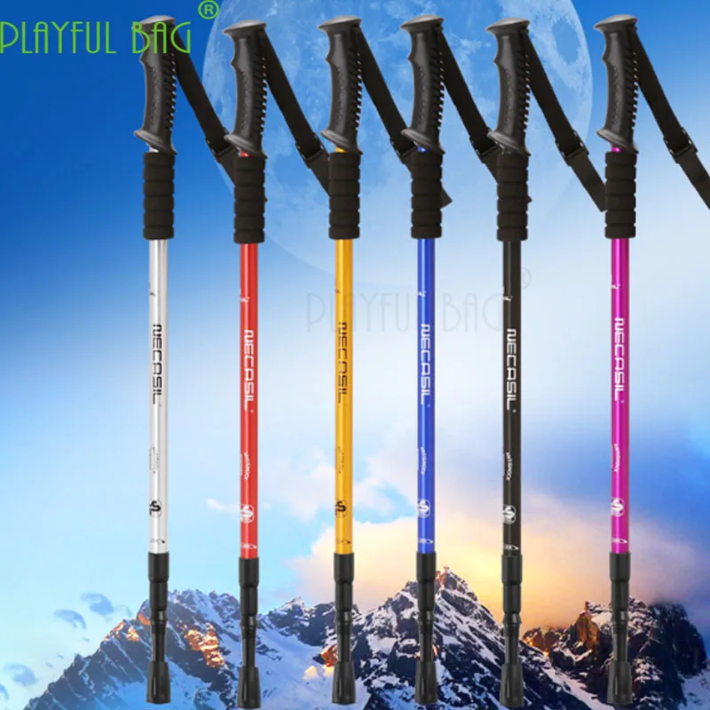 

Outdoor activity alpenstocks Three Straight Handle Extensible Aluminum Alloy Walking Cane mountaineering equipment ZK30