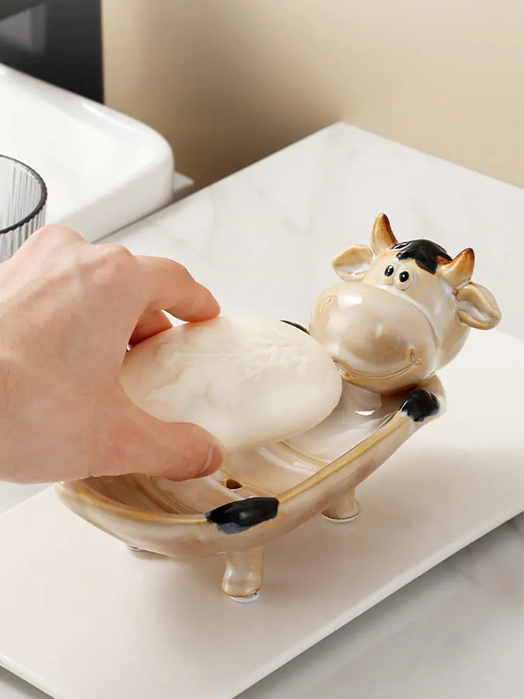 Cute Cartoom Animal Soap Dish Ceramic Soap Holder Bathroom Accessories Storage Tray Soap Container мыльница