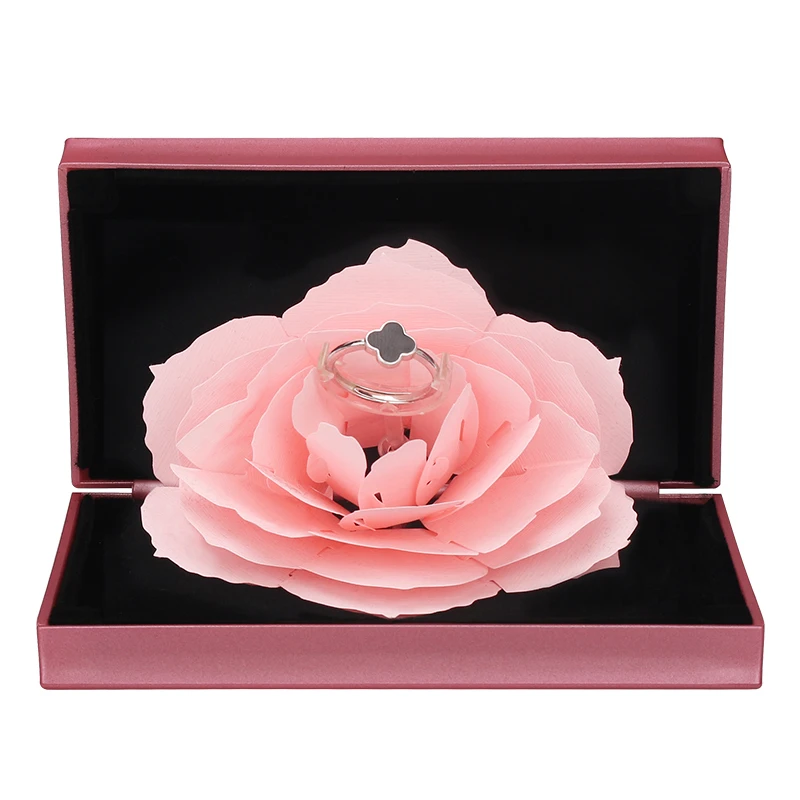 3D Fashion Elegant Rings Joyful Red Box Wedding Engagement Case Rose Flower Gift For Love Jewelry Display Storage Holder
