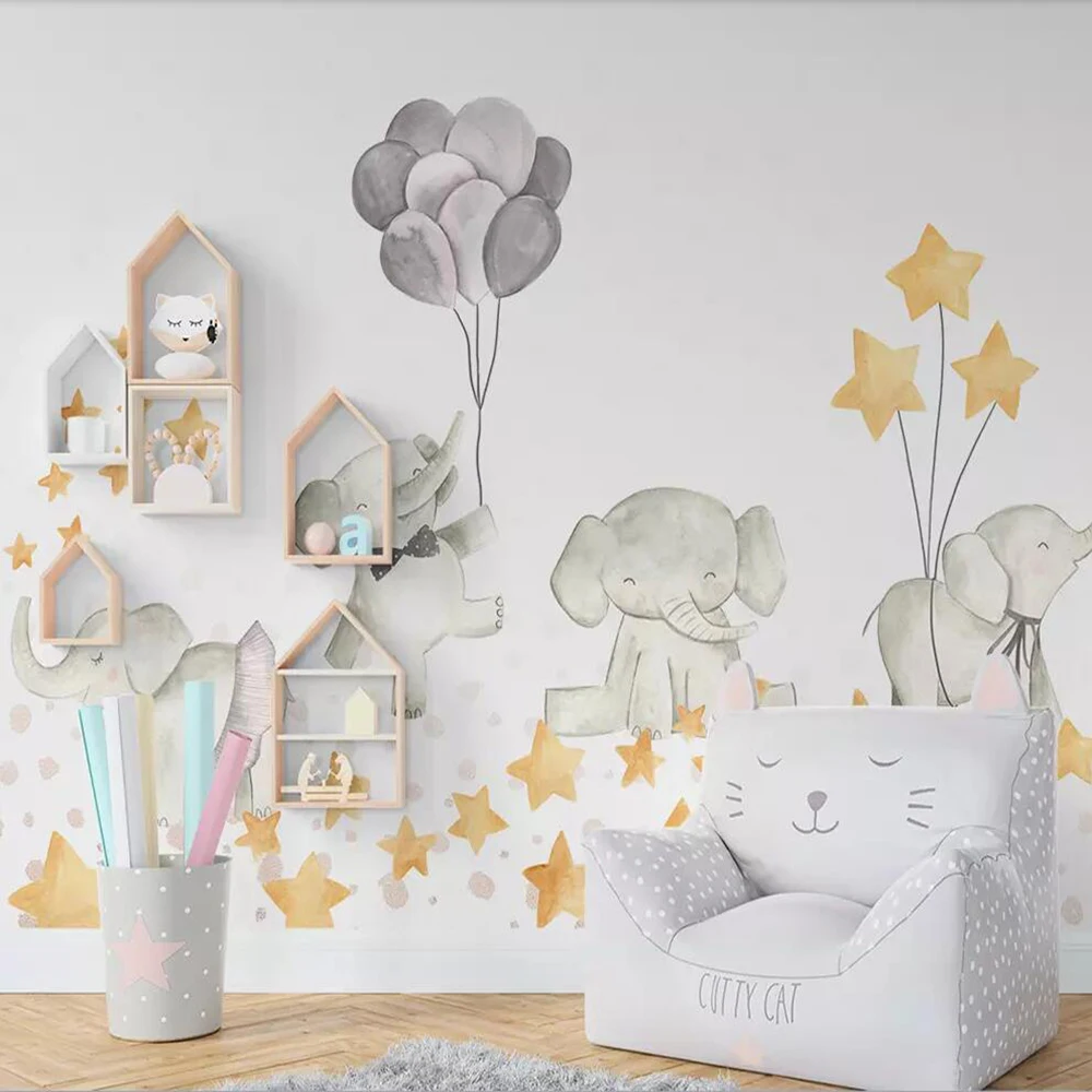 

Milofi custom 3D wallpaper mural cartoon cute elephant star children's room living room bedroom background wall decoration paint