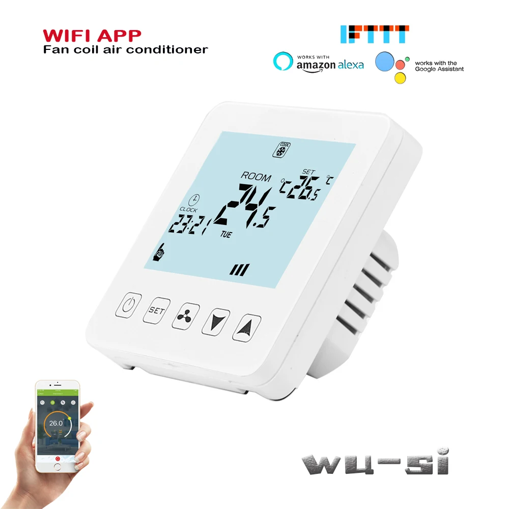 95~240VAC 2pipe 4pipe WIFI thermostat for fan coil unit work with Alexa google home