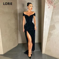 LORIE Black Evening Dresses Cap Sleeves Side Split Velvet Arabic Prom Gown Mermaid Dubai Floor Length Pageant Party Dress