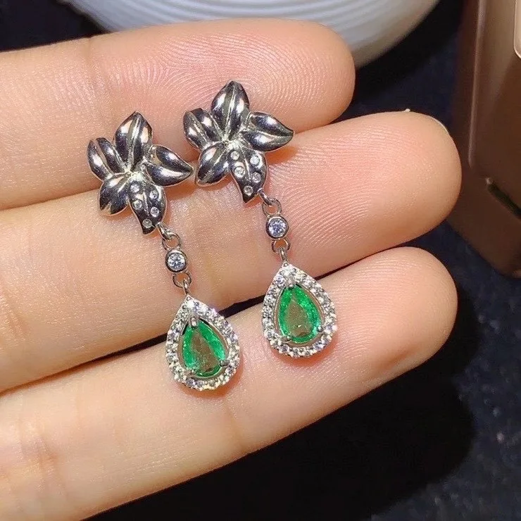 

Fashion Overlapping Natural Green Emerald Stud Earrings S925 Silver Natural Gemstone Earrings Women's Party Earrings Jewelry