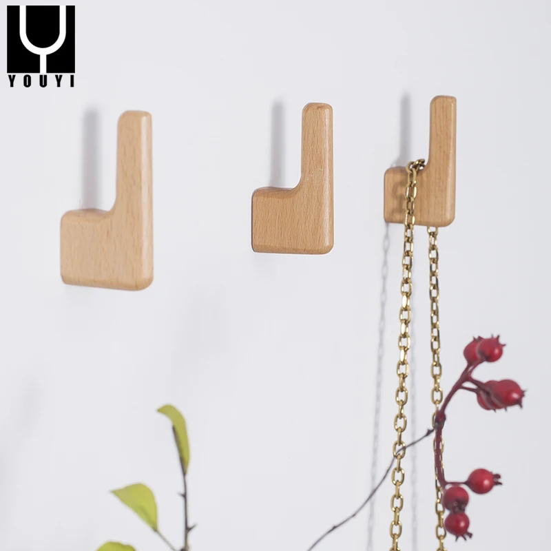 Black Walnut Small Hook Beech Nordic Japanese  Hook Wall Porch Drilling Simple Decorative Hook