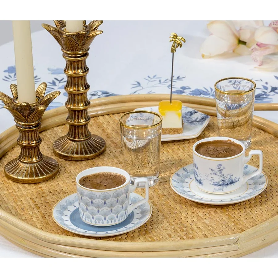 

Coffee Cup for 2 Person Tual New Bone 4 Piece Set 2x80 Ml Blue Color Decorative Coffee Pleasure Turkish Coffee English Home