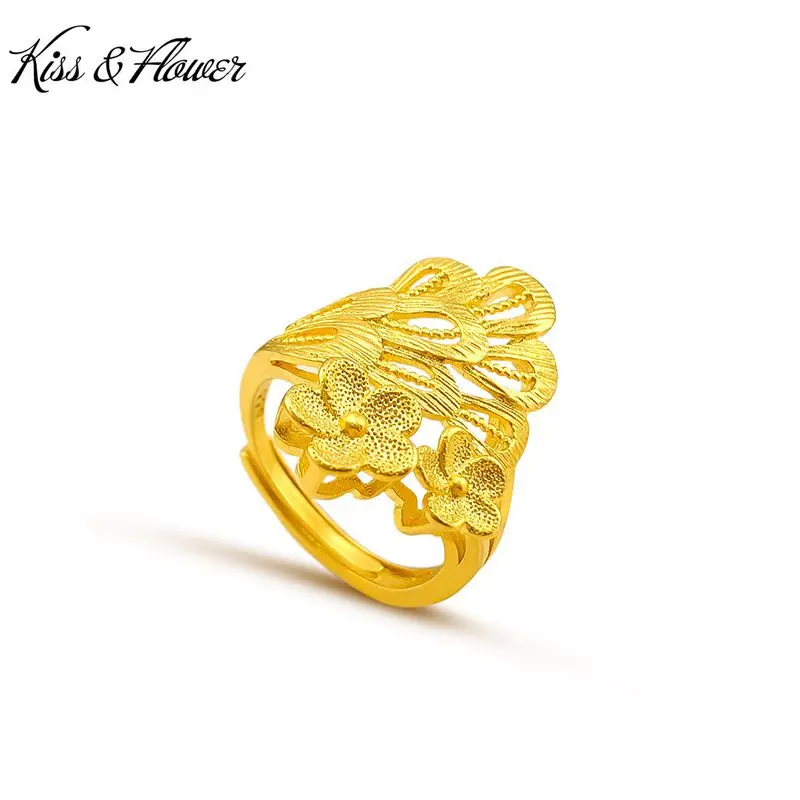 

KISS&FLOWER Gold Flower Resizable Rings For Women Birthday Wedding Party Christmas Bride Mother Girlfriend Ladies Gifts RI28