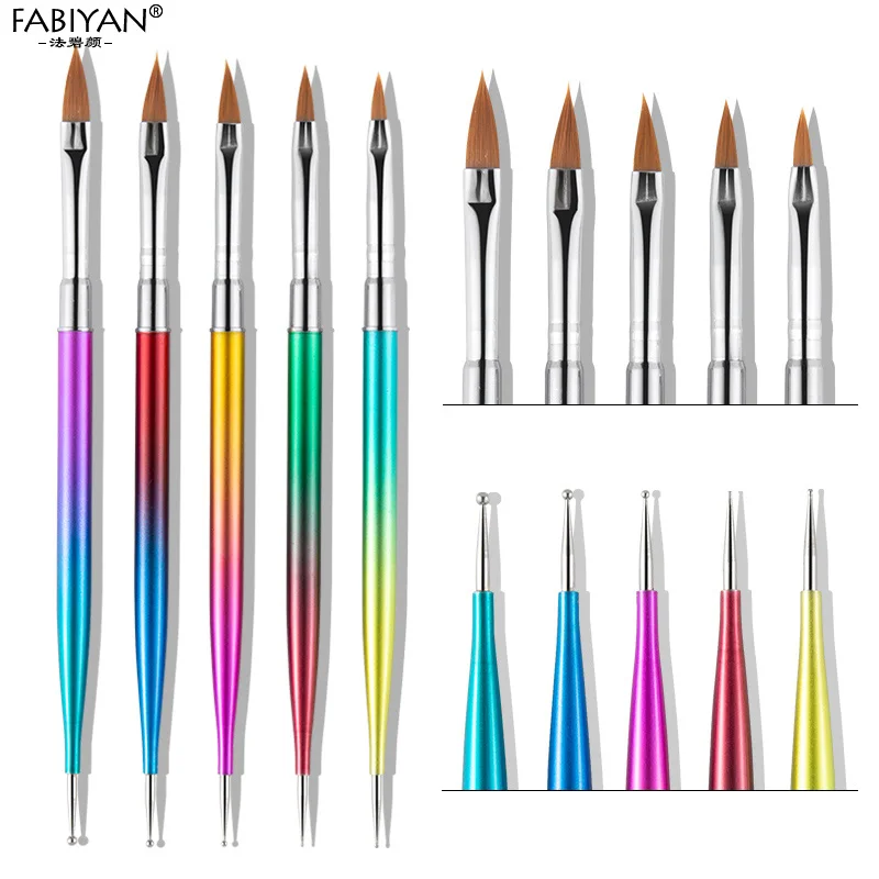 5Pcs/set Nail Art Dotting Painting Pen UV Gel Acrylic Drawing Carving Liner Brush Tools  2 Ways Manicure DIY Tool