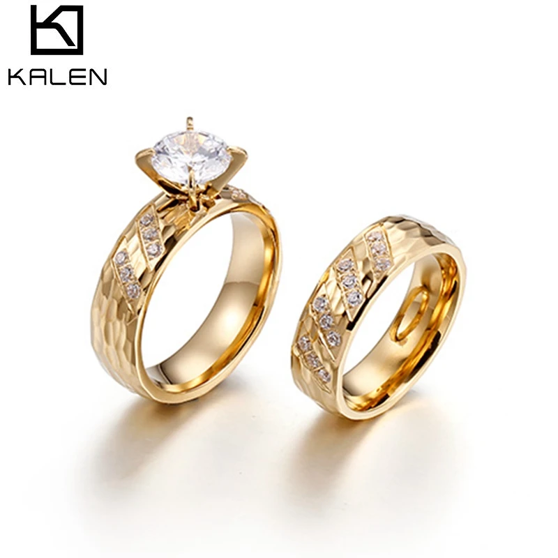 Kalen-anillo de compromiso de boda de circón de acero inoxidable para mujer, Color dorado italiano, joyería nupcial de moda para amantes