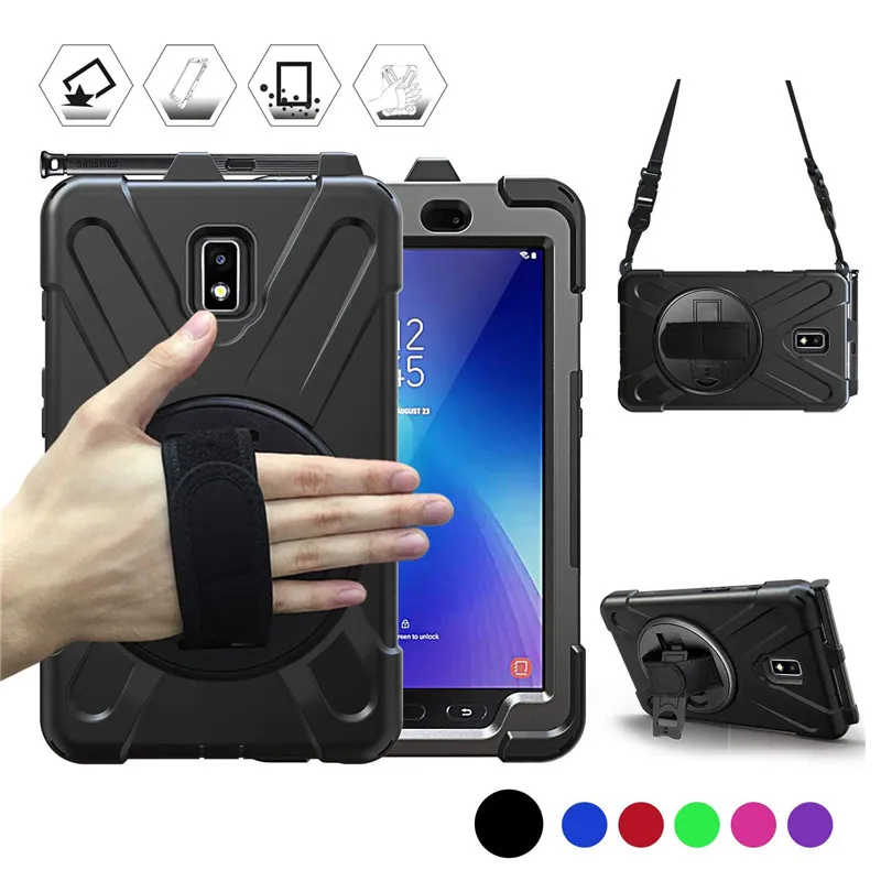 For Samsung Galaxy Tab Active 2 8.0 T390 T395 SM-T395 case Kids Safe Shockproof Silicone PC Cover with Shoulder Hand Strap Cover