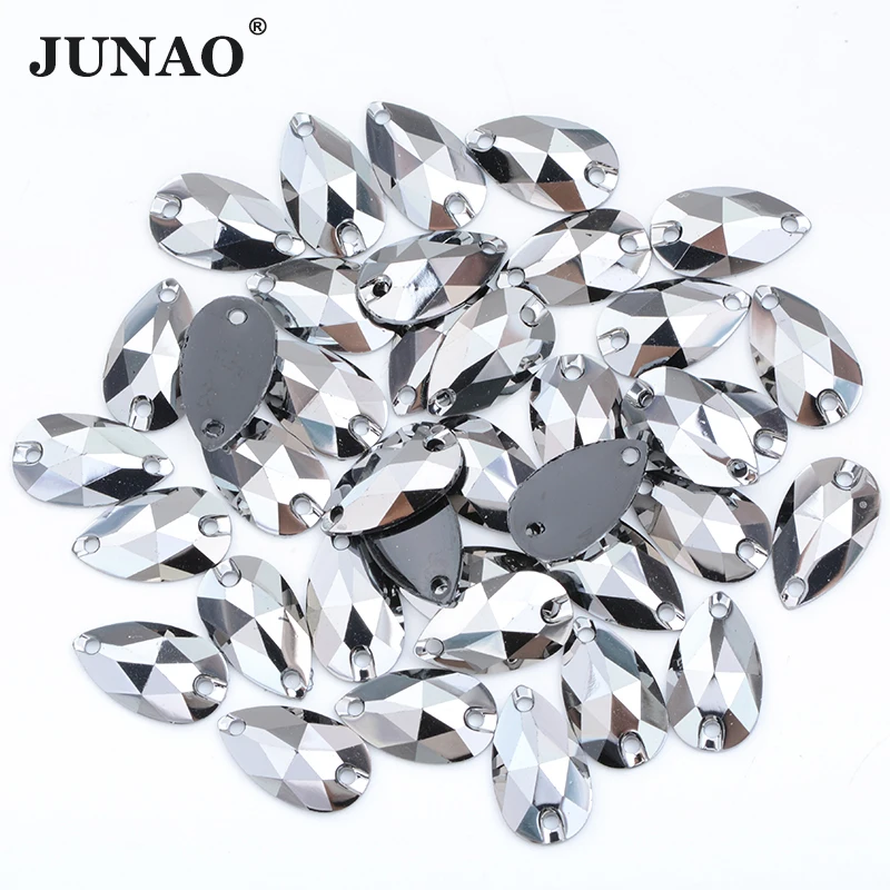 JUNAO 7*12mm High Quality Sewing Teardrop Rose Gold AB Rhinestones Flatback Sew On Resin Crystals Stones for Needlework