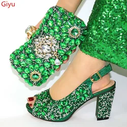 doershow fashion green Italian Shoes With Matching Bags African Women Shoes and Bags Set For Prom Party Summer Sandal! SJL1-4