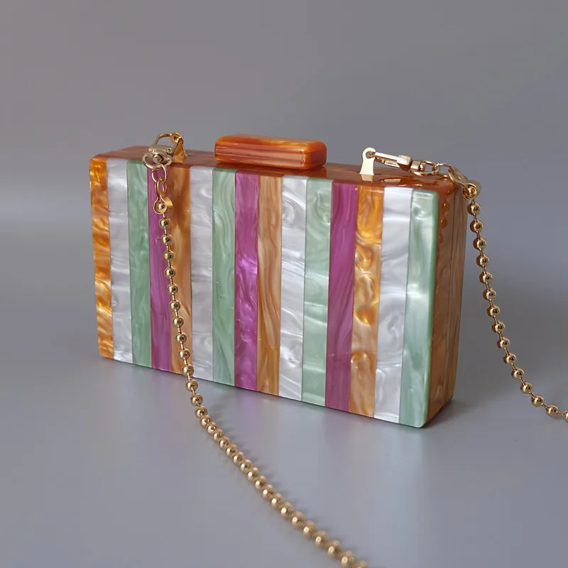 Brand Fashion New Acrylic Women Box Clutch Luxury Colorful Patchwork Party Striped Handbag Woman Cute Casual Wedding Evening Bag