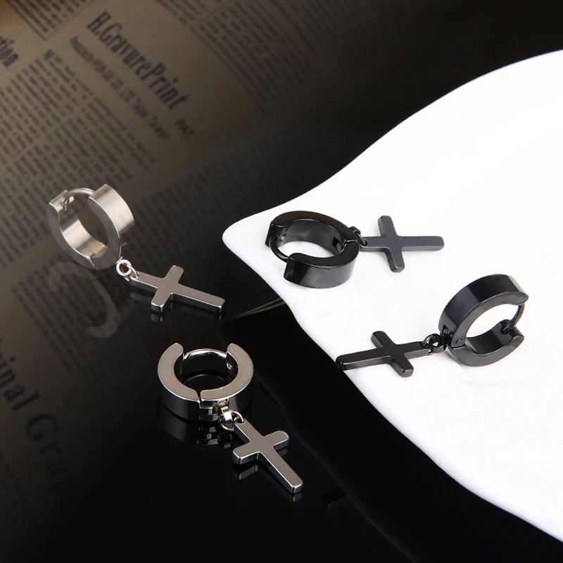 1 Stück Männer Frauen Punk Gothic Kreuz Übertrieben Klassische Metall Christian Kette Tropfen Baumeln Ohrringe Straße Hip Hop Schmuck Kpop – Detail 25
