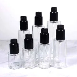 20 /30/40/50/60/80/100ml Transparent Glass Emulsion Bottle Cosmetic Emulsion Filling Container Packaging With Black Pump