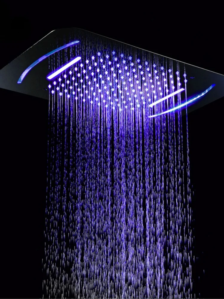 

64 Colors LED Shower Head Bathroom Rain Shower Panel 304 Stainless Steel 580*380mm Square Ceiling Showerheads Chrome