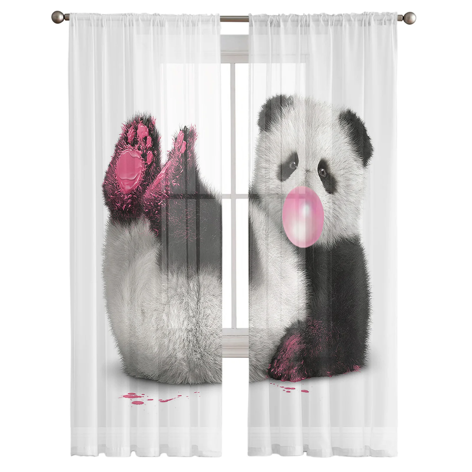 Panda Blowing Bubble Gum Window Curtains Bedroom Modern Drape Sheer Tulle Valances Living Room Kitchen Voile Curtain