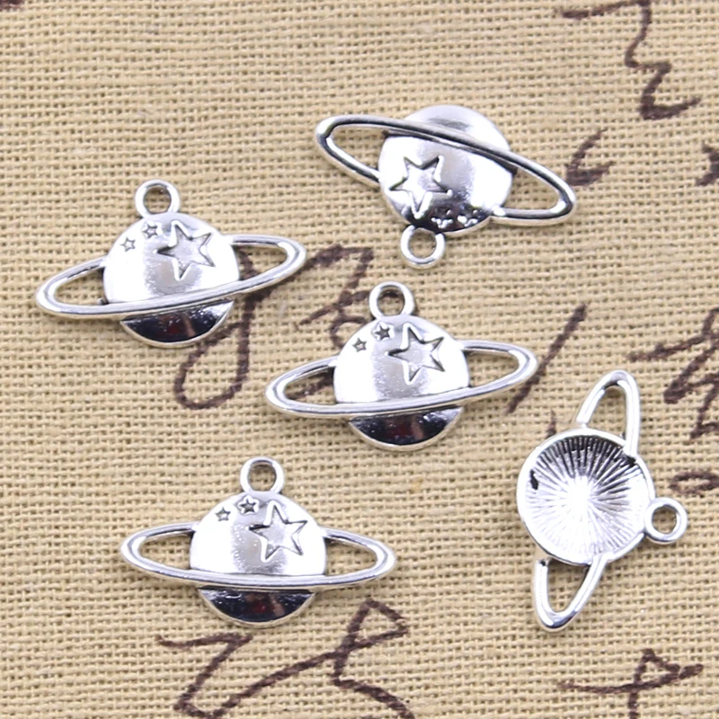 30pcs Charms Star Earth Saturn Planet Spark 14x22mm Antique Silver Color Pendants DIY Crafts Making Findings Tibetan Jewelry