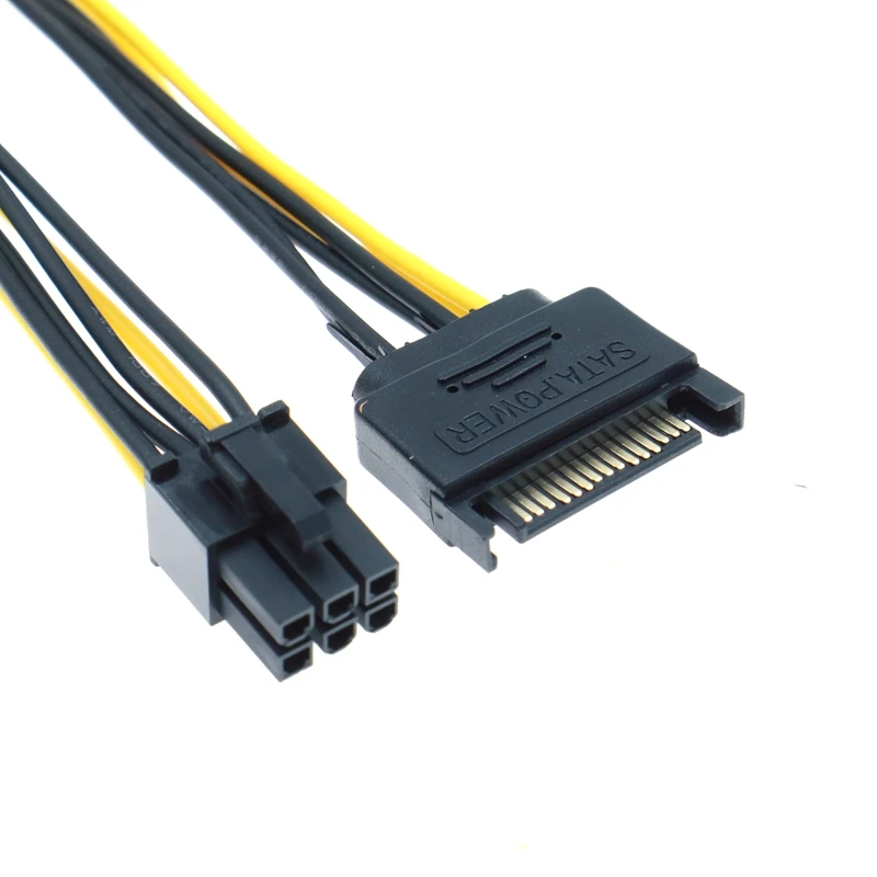 0.2m 15pin SATA Power To 6pin PCIe PCI-e PCI Express Adapter Cable For Video Card 15-pin SATA Power Female 6-pin PCIe Power Male