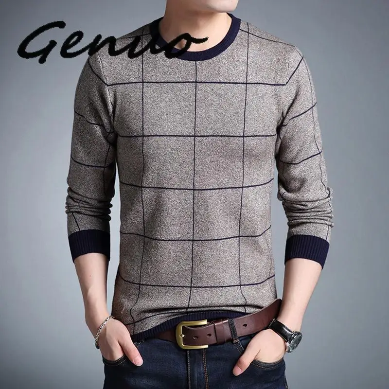 Genuo Casual Men's Sweater O-Neck Striped Slim Fit Knittwear 2020 Autumn Mens Sweaters Pullovers Pullover Men Pull Homme M-3XL