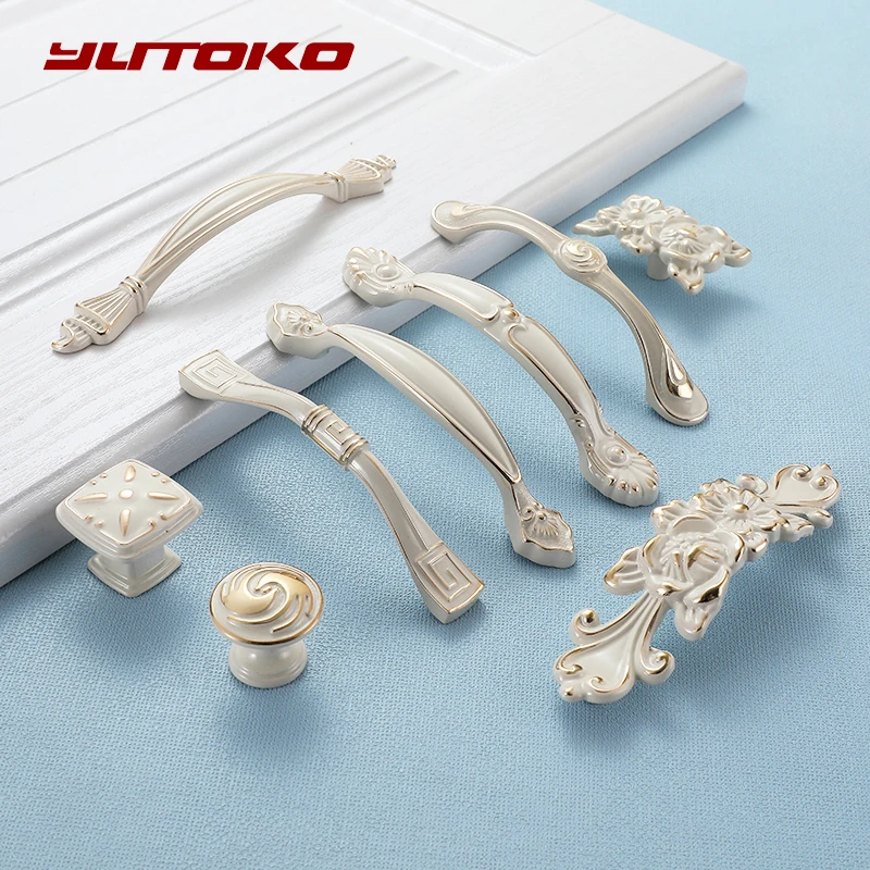 YUTOKO Lvory White Door Handles And Knobs For Cabinet Kitchen Cupboard Zinc Alloy Furniture Handle Dresser Drawer Cabinet Handle