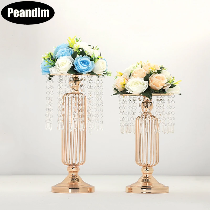 PEANDIM Crystal Flower Vase Holder Candle Holder Wedding Decoration Table Centerpieces Candelabra Party Home Flower Stand 10pcs