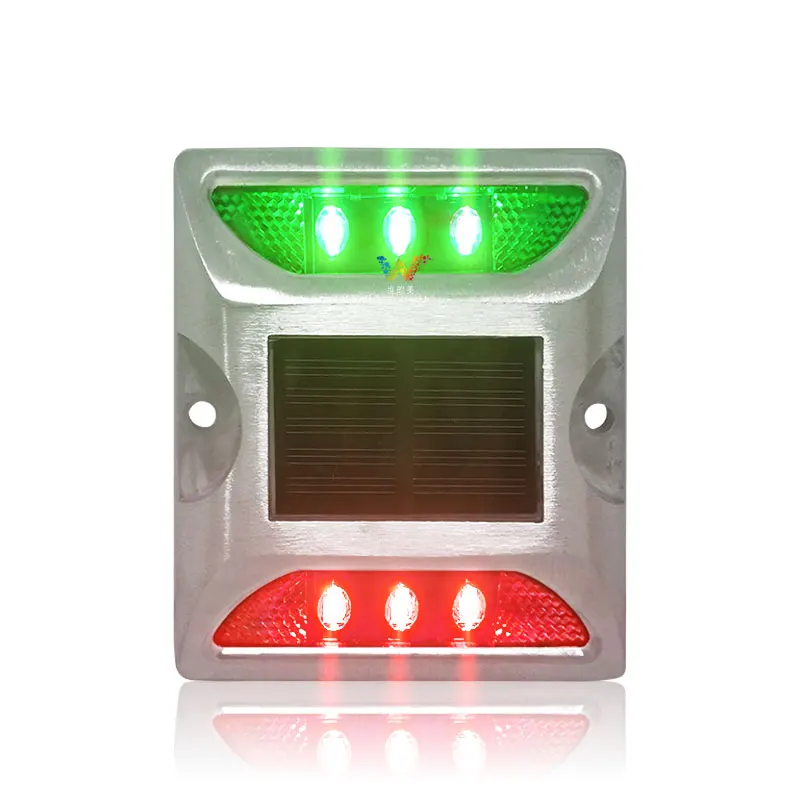 Verde vermelho LED marcador de estrada quadrado de dupla face movido a energia solar LED pino de estrada solar