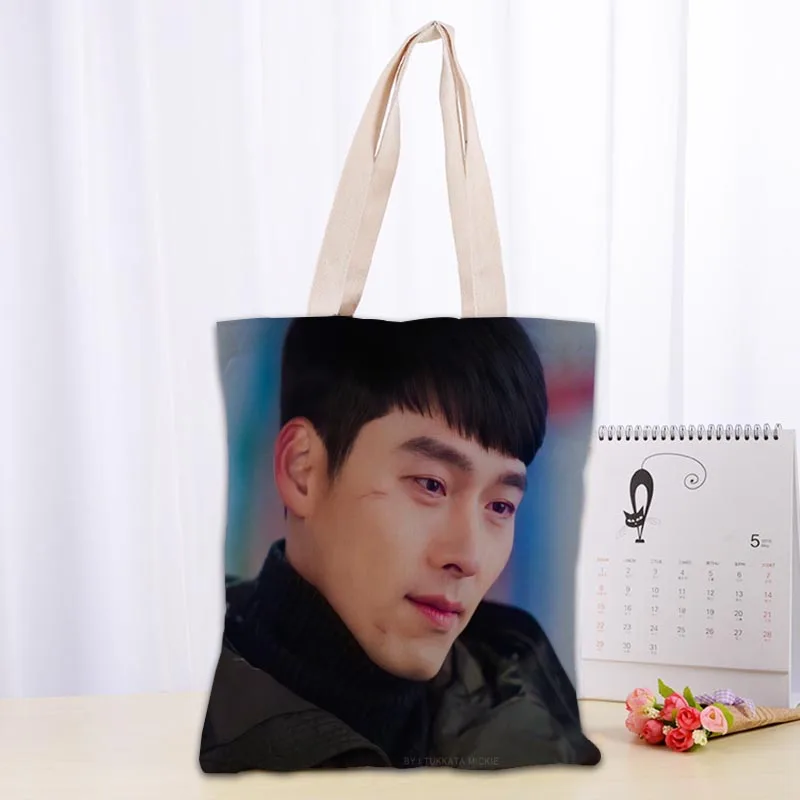 New Crash Landing On You Hyun Bin Tote Bag Foldable Shopping Bag Reusable Eco Large Unisex Canvas Fabric Shoulder Bag Tote 0719