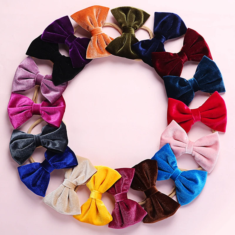 Baby Headband Skinny Velvet Bow Headbands For Girls Thin Nylon Hairbands Traceless Newborn Head Band Toddler Hair Accessories