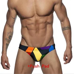 Summer Swimwear Men Printing Sexy Swimsuit Push Pad Low Waist Swimming Trunks Quick Dry Male Swim Briefs Beach Wear Shorts Surf