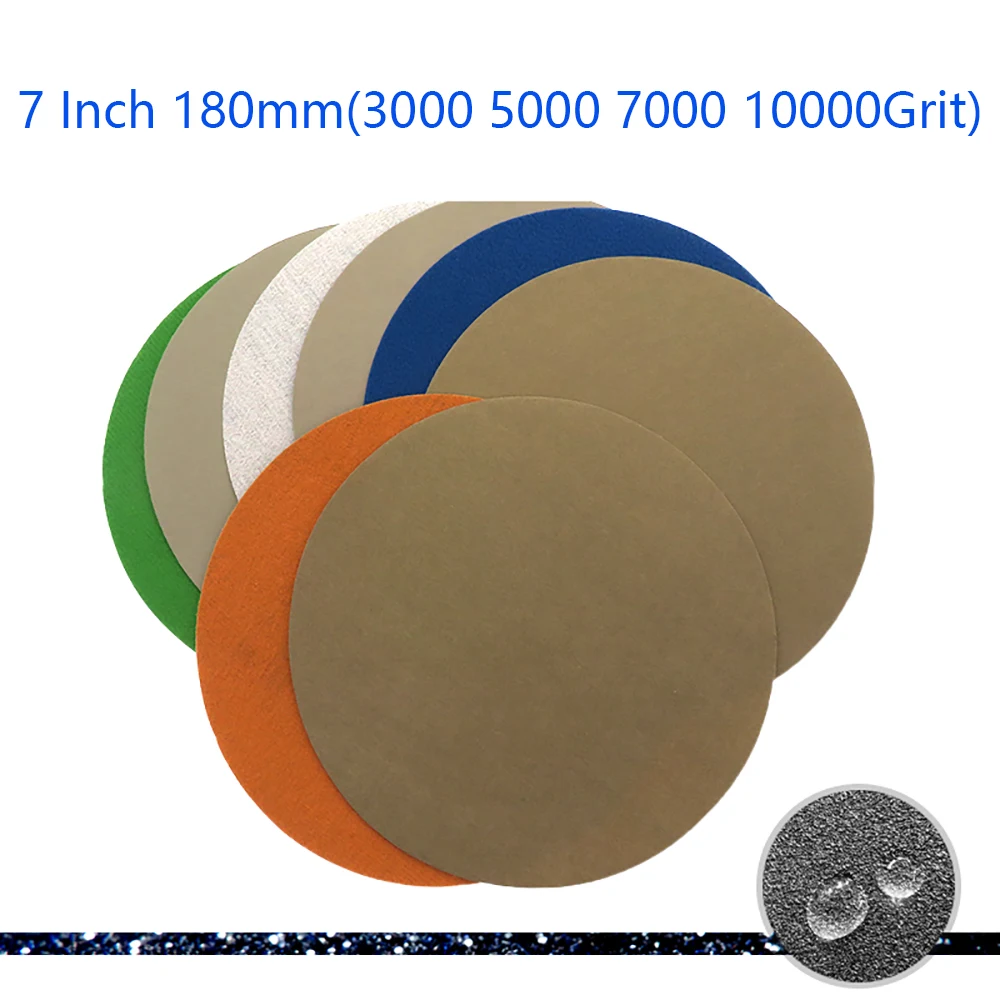 2-50pcs 7 Inch 180mm Round Abrasive Sandpaper 3000 5000 7000 10000 Grit Flocking Disc Sandpaper For Plastic Glass Polishing