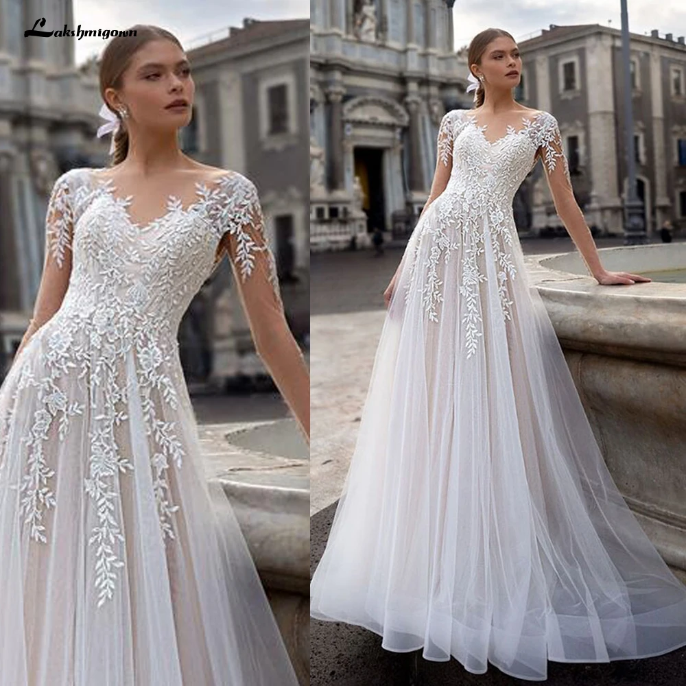 Vestidos de casamento vintage com apliques, mangas compridas, vestido de noiva branco e marfim, 2022