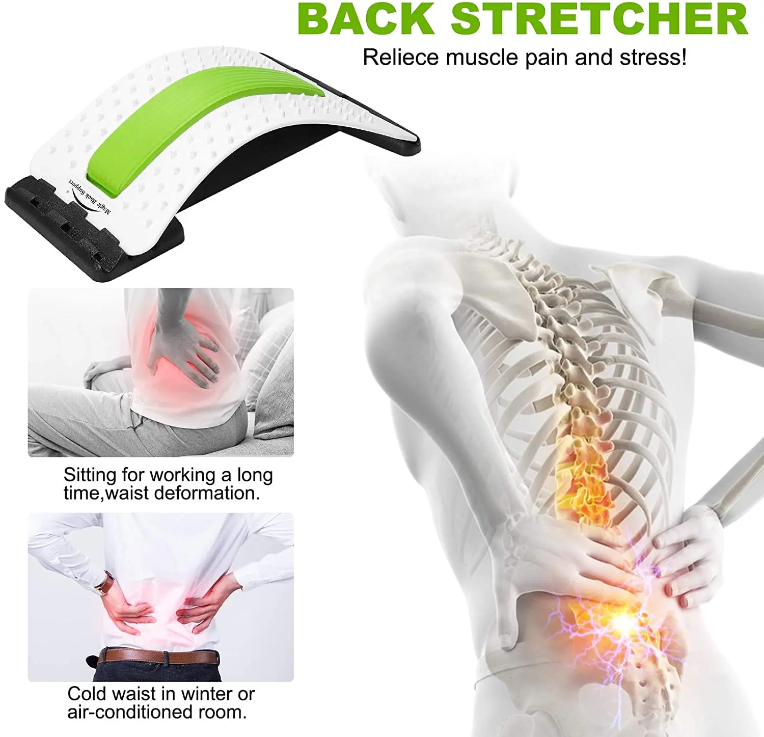 Back Massager Stretcher Lower and Upper Back Pain Relief Massage Tools Lumbar Stretching Device Posture Corrector