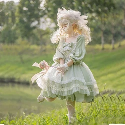 Preppy Style Lolita Dress Sweet Girl Autumn Pastoral Style Victorian Dress Kawaii Girl Cross Strap Lace High Waist Cosplay Cos