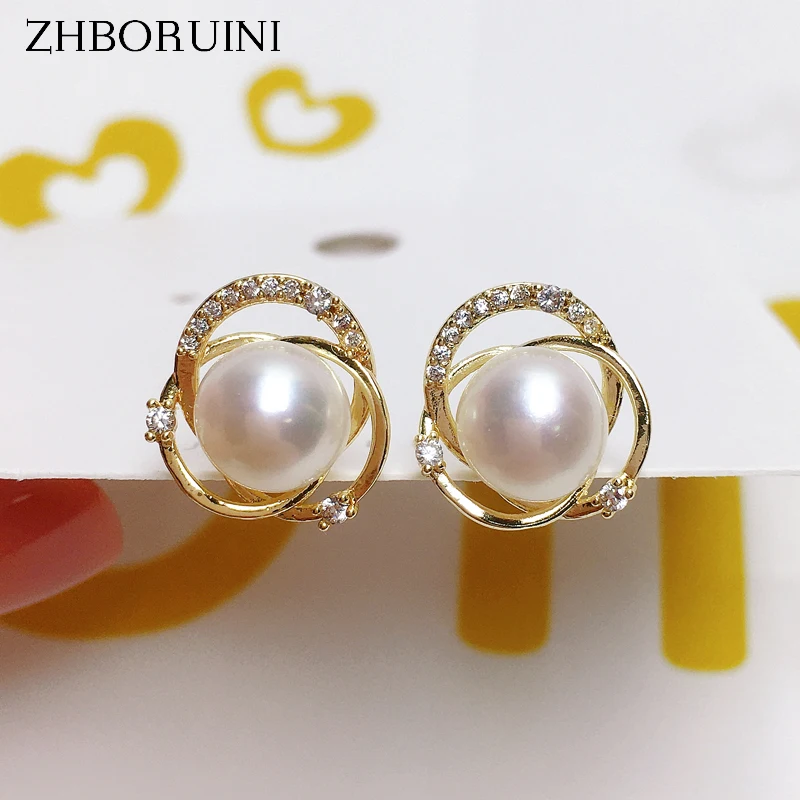 

ZHBORUINI New Fine Pearl Earrings Gold Personality Stud Earring 14k Gold Plating For Women Real Natural Freshwater Pearl Jewelry