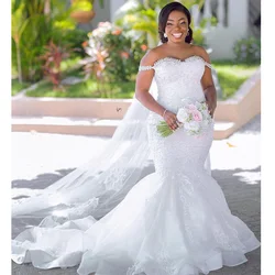 Personalizado plus size cristal fora do ombro sereia vestidos de noiva vintage tule rendas apliques país áfrica vestidos de casamento