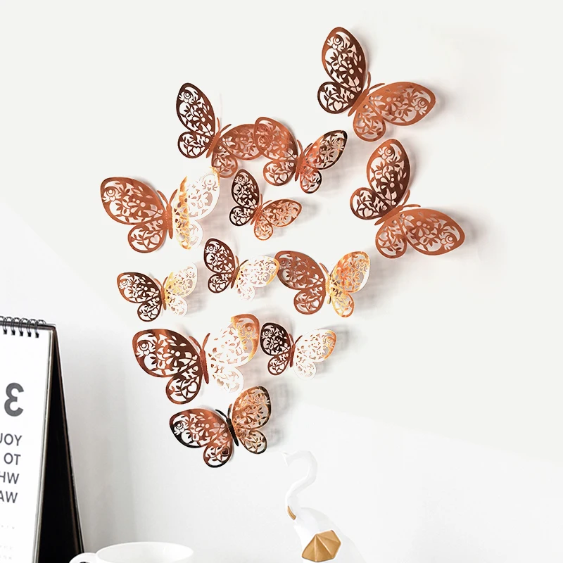 12Pcs/Set 3D Hollow Butterflies Wall Sticker For Home Decoration Living Room Bedroom For Party Wedding Decor Butterfly Stickers