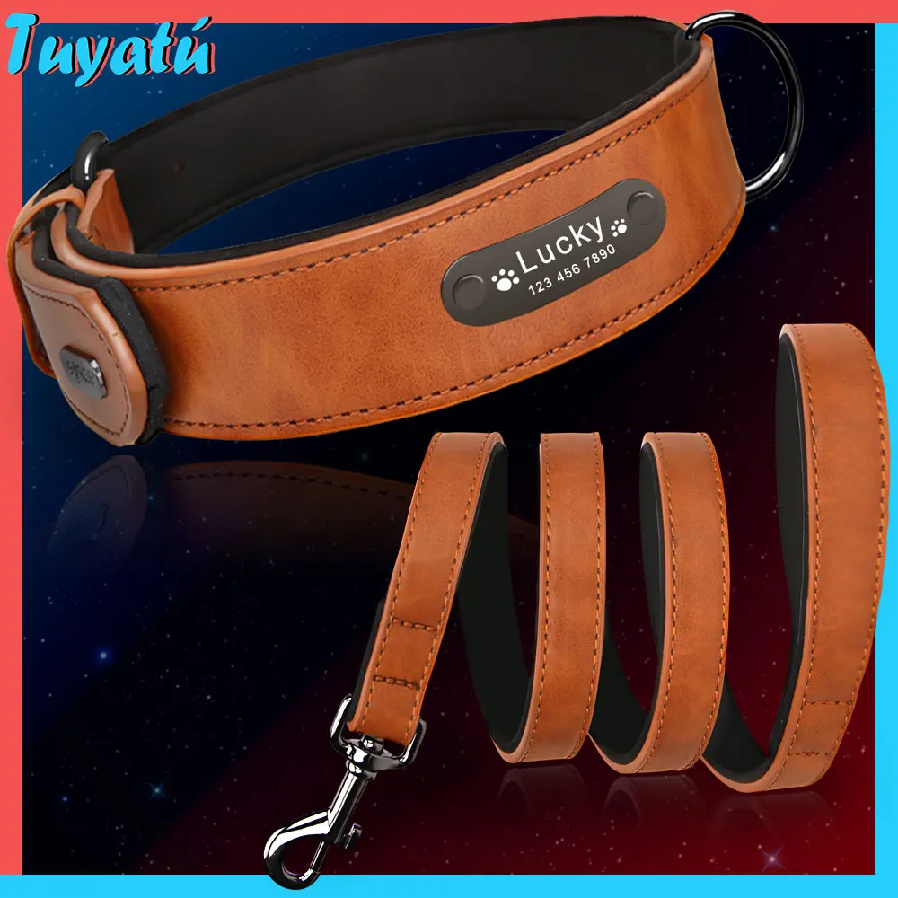 Large Small Dog Collar Luxury Designer Leather for Big Dogs Collar Personalized Tag Custom Dog Leash And Collar Set Accessories