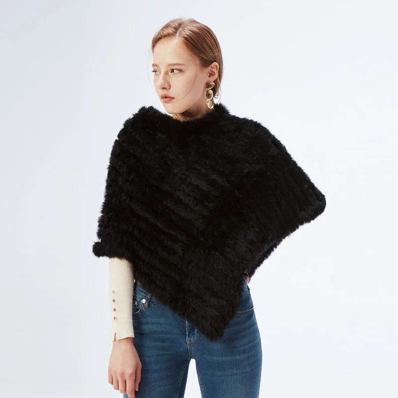 ETHEL ANDERSON Real Rabbit Fur Knitted Poncho Women Natural Fur Shawls Vest Wedding Party Coat Style Wraps Gift Wholesale