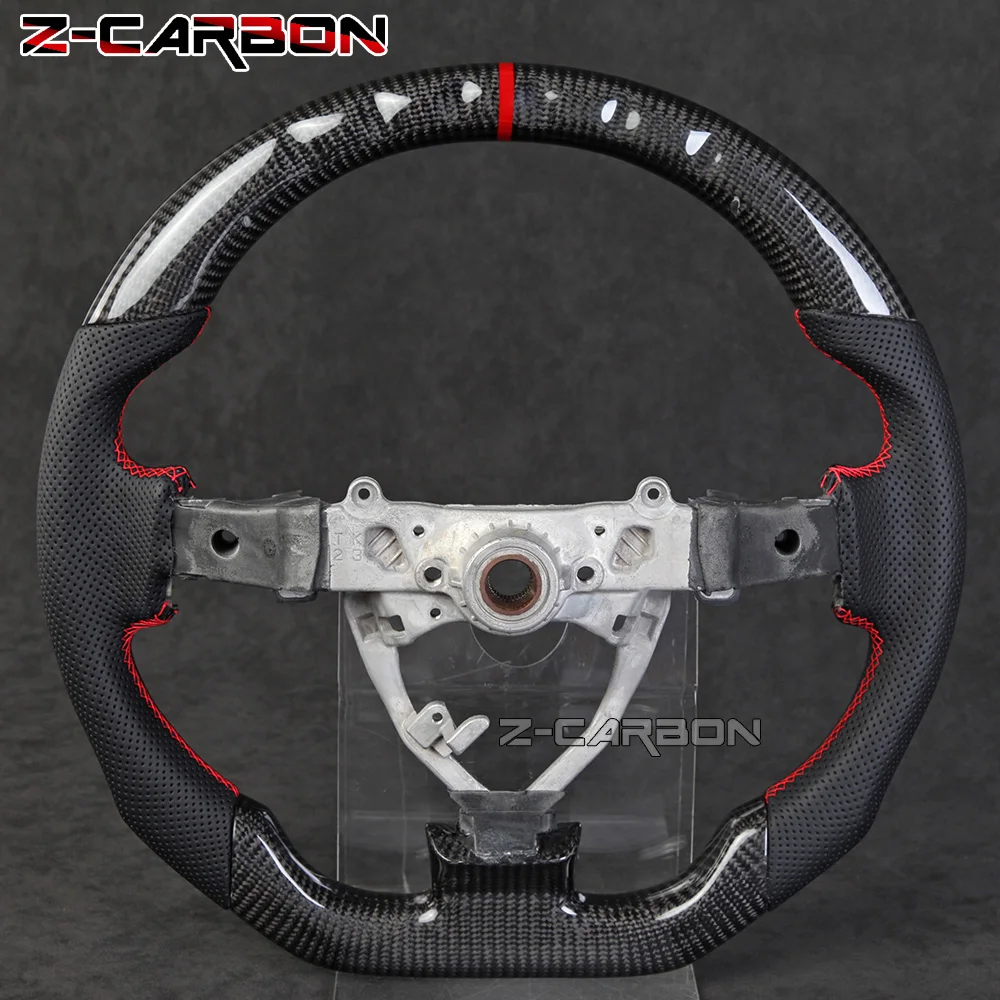 Steering Wheel Carbon Fiber For FJ Land Cruiser 2004-2017 Steering Wheel Perforated Leather Flat Bottom Red Stitching