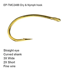 Eupheng 100pcs EP-TMC2488 Dry Nymph Fishing Hook Straight Eye Curved Shank Hook Fine Wire Fly Fishing Hook