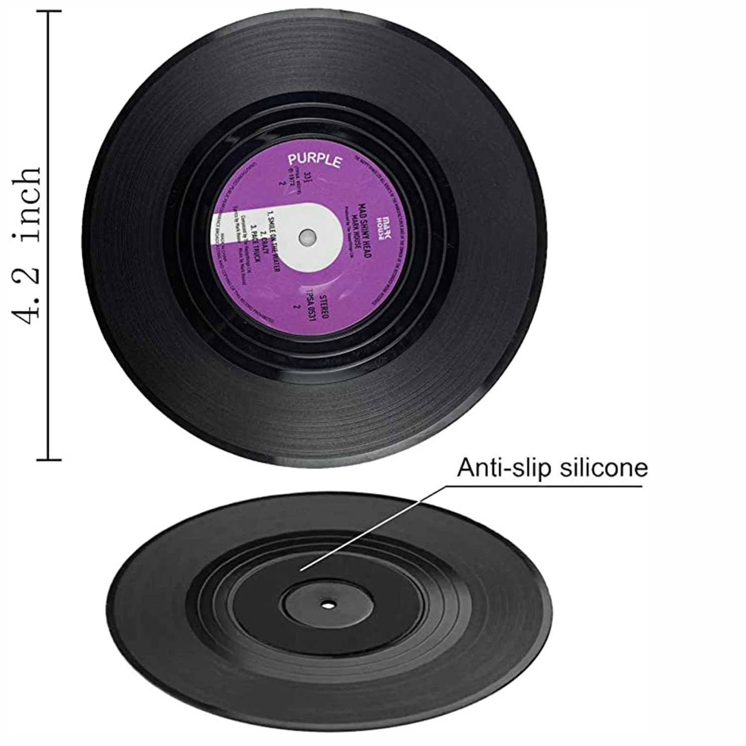 6Pcs/pack Black Vinyl Disk Coasters with Vinyl Record Player Holder Creative Coffee Mug Cup Coasters Heat-Resistant Non-Slip Pad